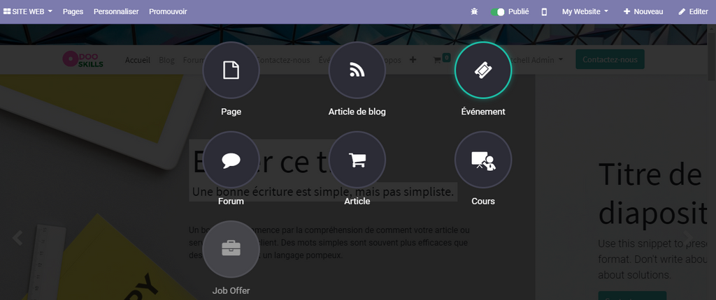 Création d’un évènement à partir du CMS 