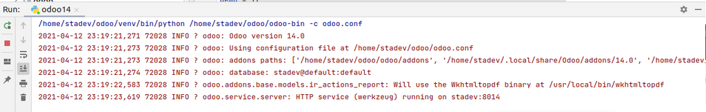 Odoo lancé sur pycharm