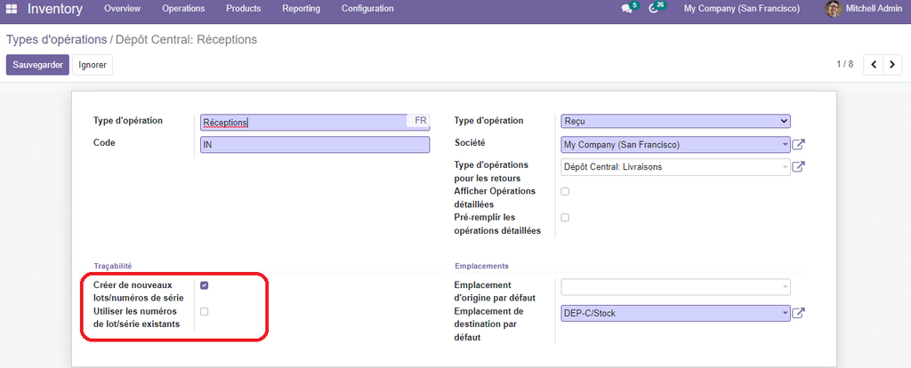 Opérations de stock Réception